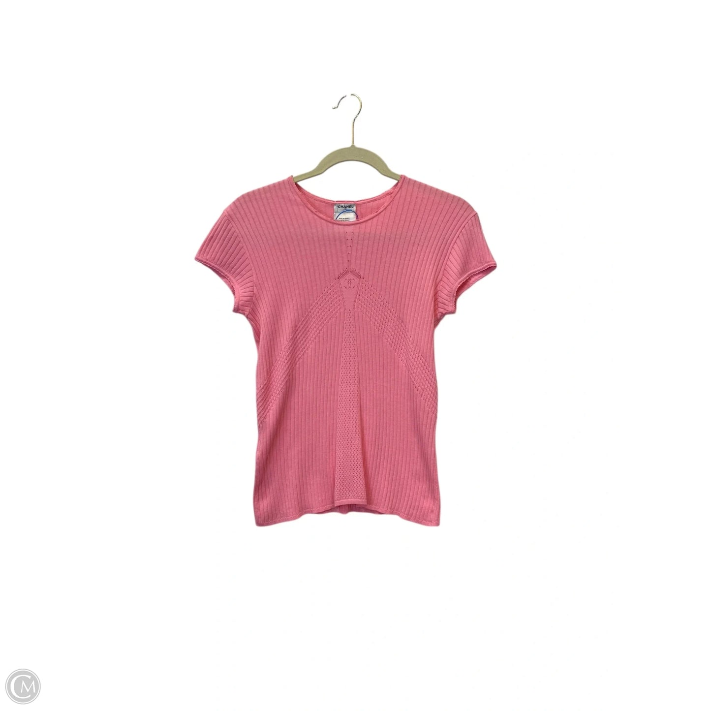 Top Short Sleeve Luxury Designer By Chanel In Pink, Size: S