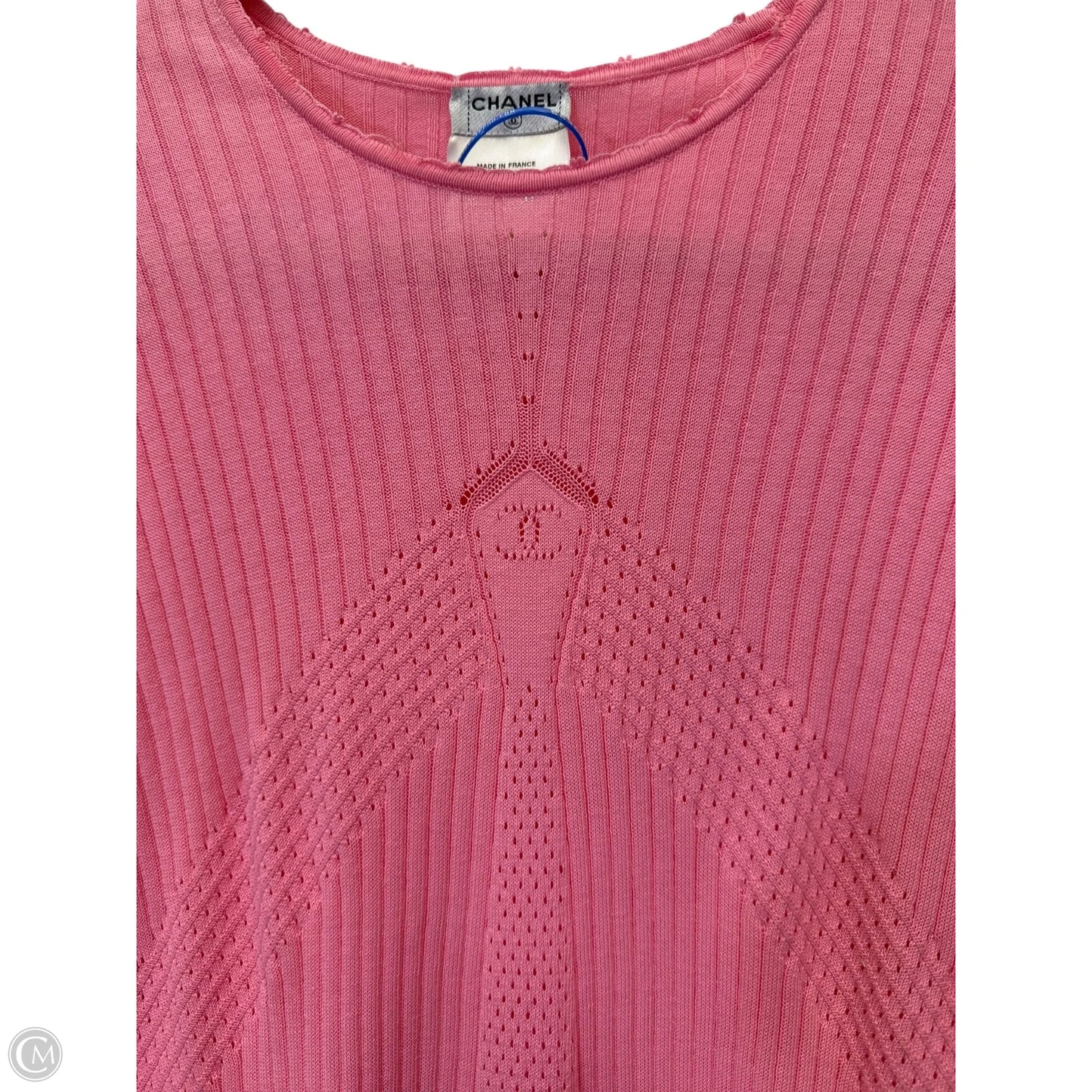 Top Short Sleeve Luxury Designer By Chanel In Pink, Size: S