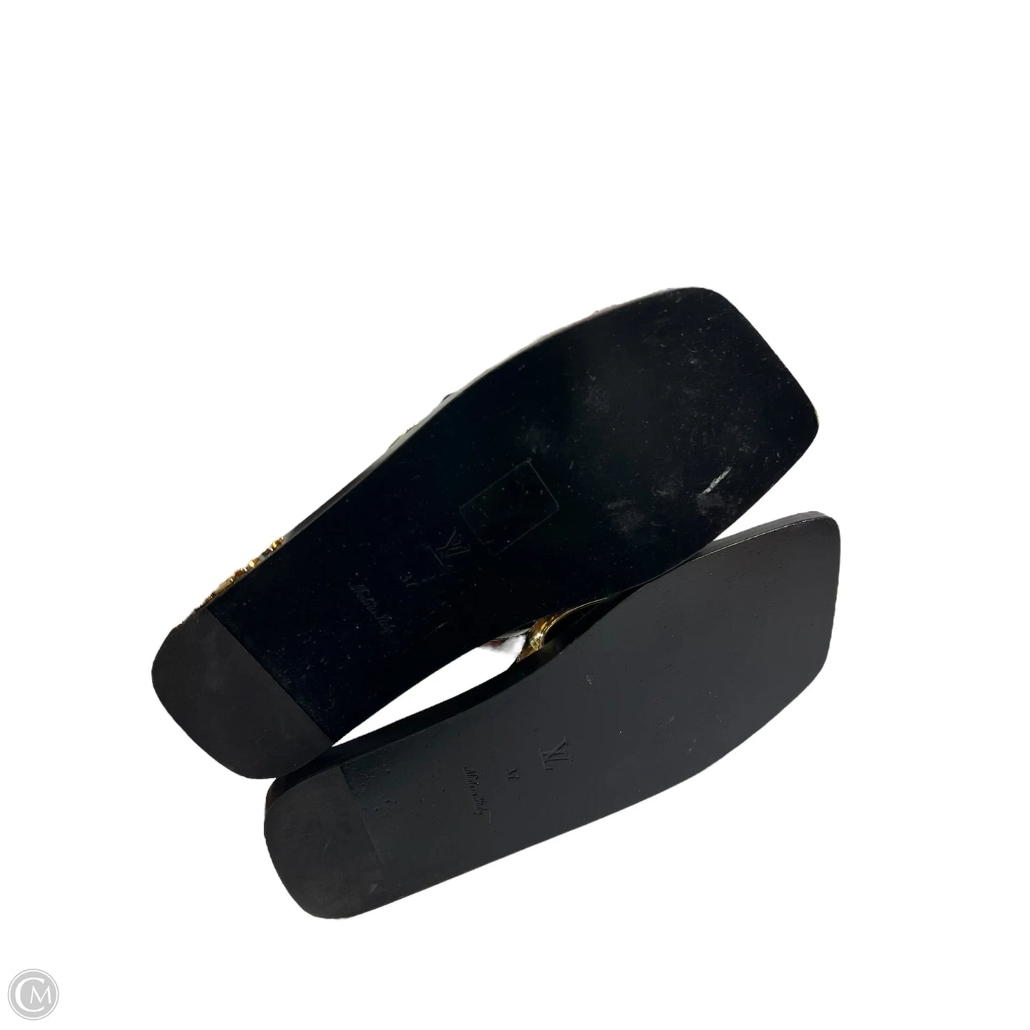 Sandals Luxury Designer By Louis Vuitton In Black & Gold, Size: 7