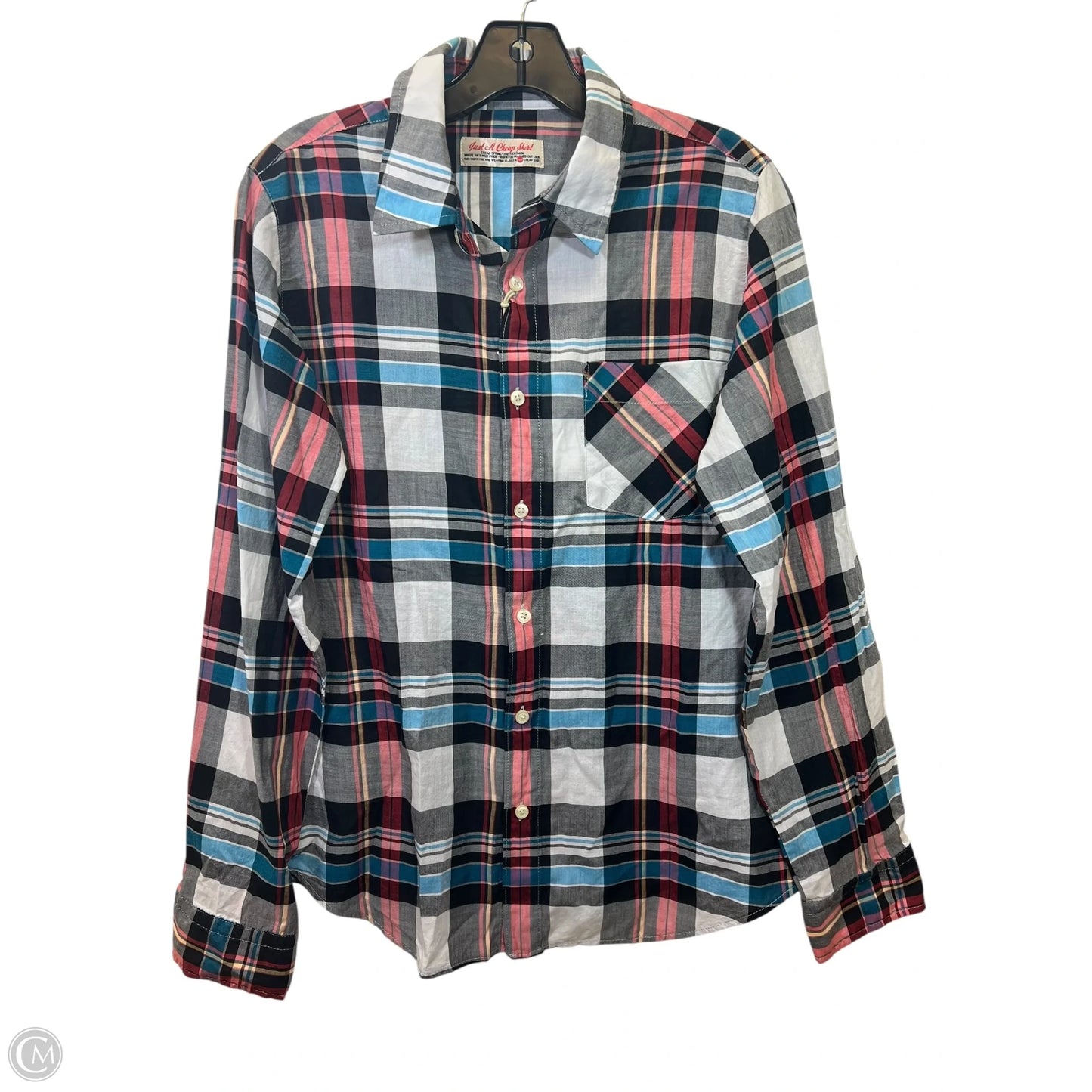 Top Long Sleeve By Just A Cheap Shirt In Plaid Pattern, Size: L