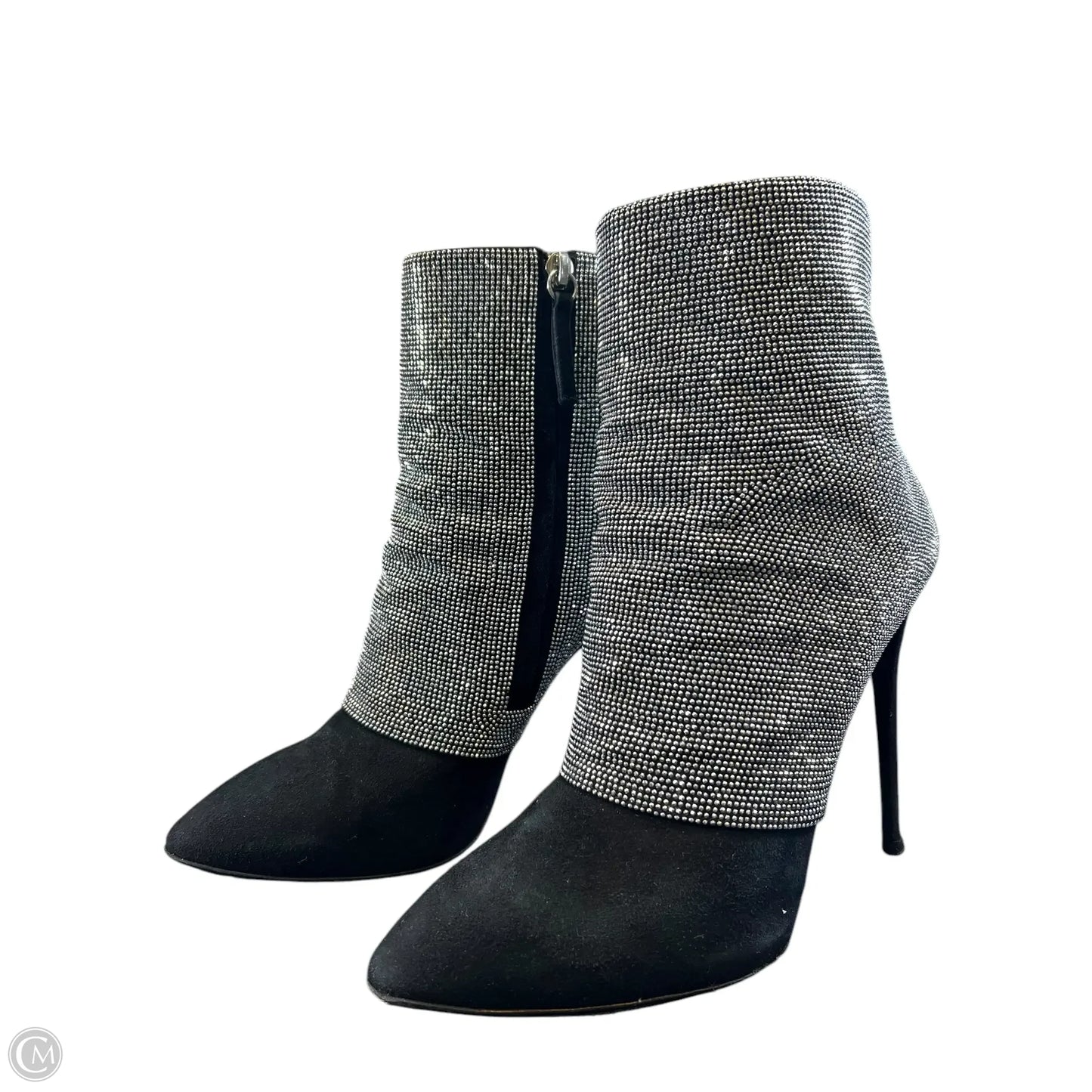 Boots Designer By Giuseppe Zanotti In Black & Silver, Size: 8.5