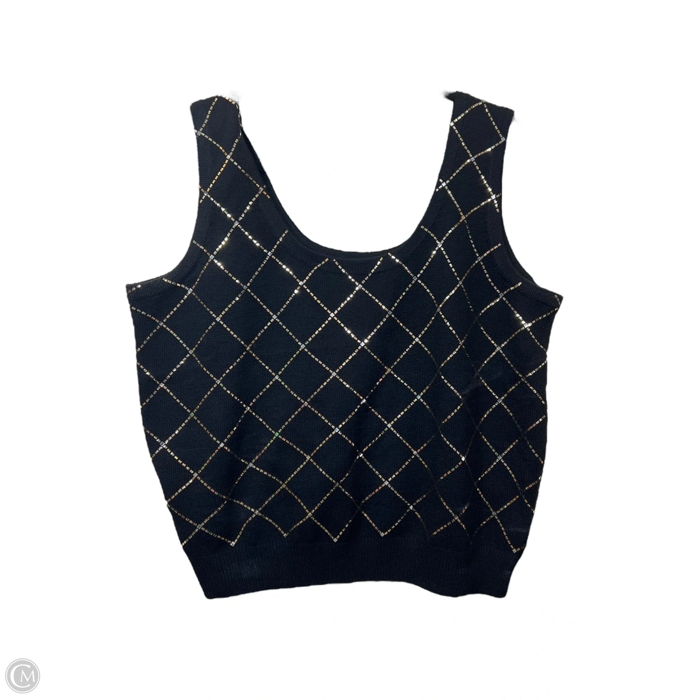 Top Sleeveless Designer By St John Collection In Black & Gold, Size: Xl
