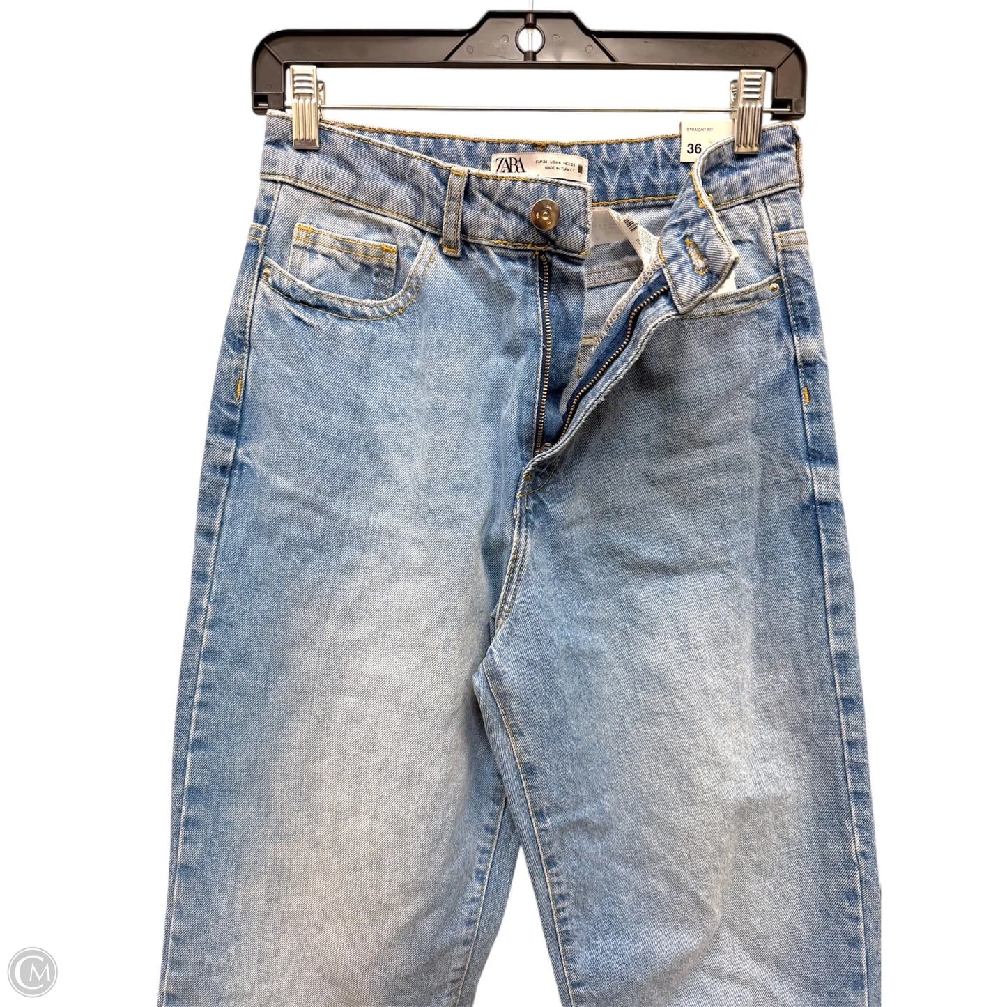 Jeans Straight By Zara In Blue Denim, Size: 4