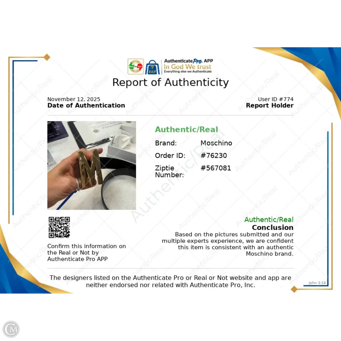 Belt Designer By Moschino, Size: Medium