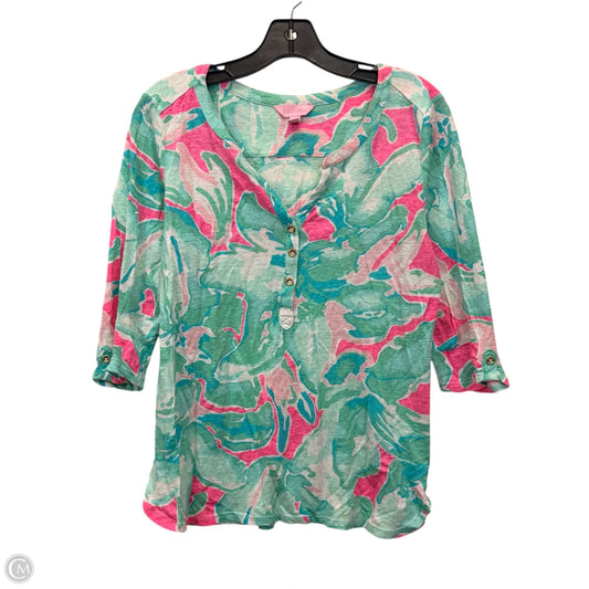 Top 3/4 Sleeve By Lilly Pulitzer In Green & Pink, Size: L