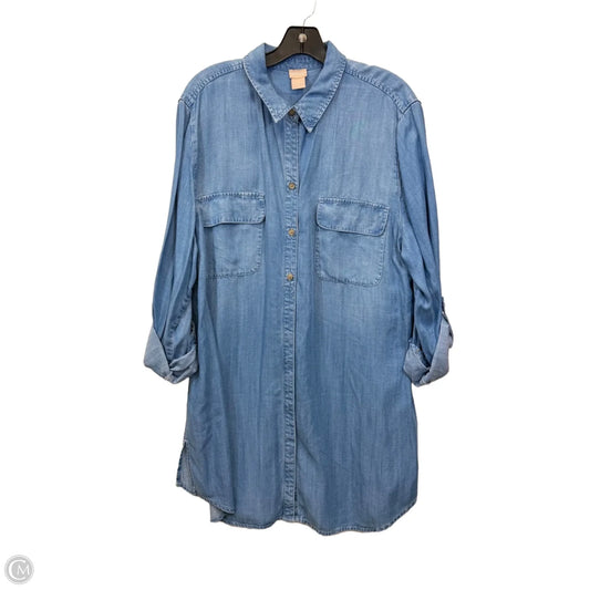Dress Casual Midi By Chicos In Blue Denim, Size: Xl