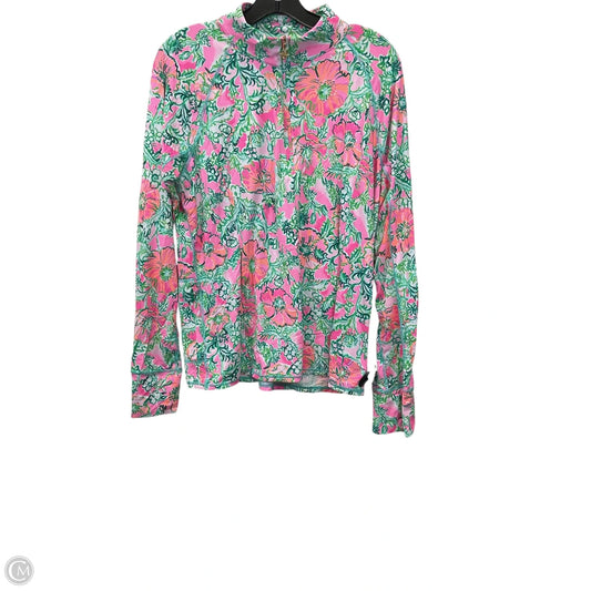 Athletic Top Long Sleeve Collar By Lilly Pulitzer In Green & Pink, Size: Xl