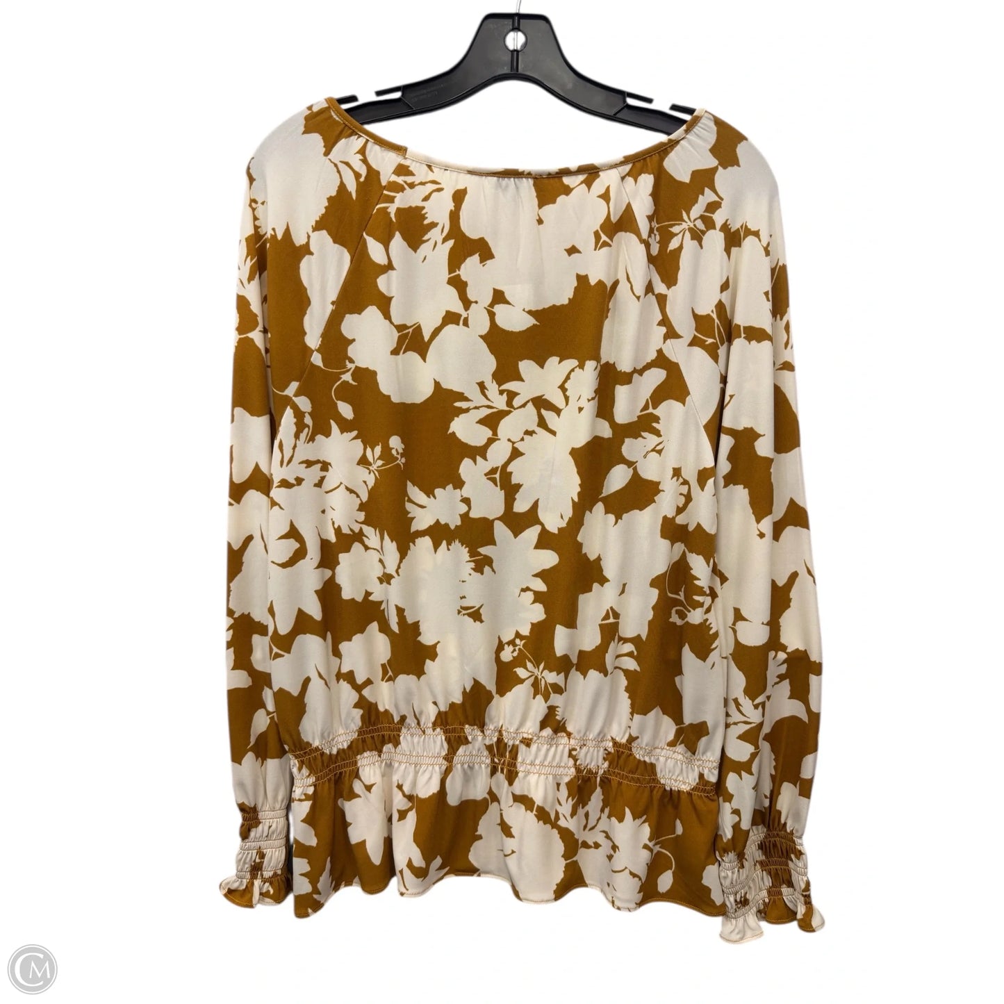 Top Long Sleeve By Ann Taylor In Brown & Cream, Size: M