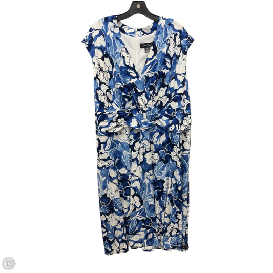 Dress Casual Midi By Jessica Howard In Blue & White, Size: 3x