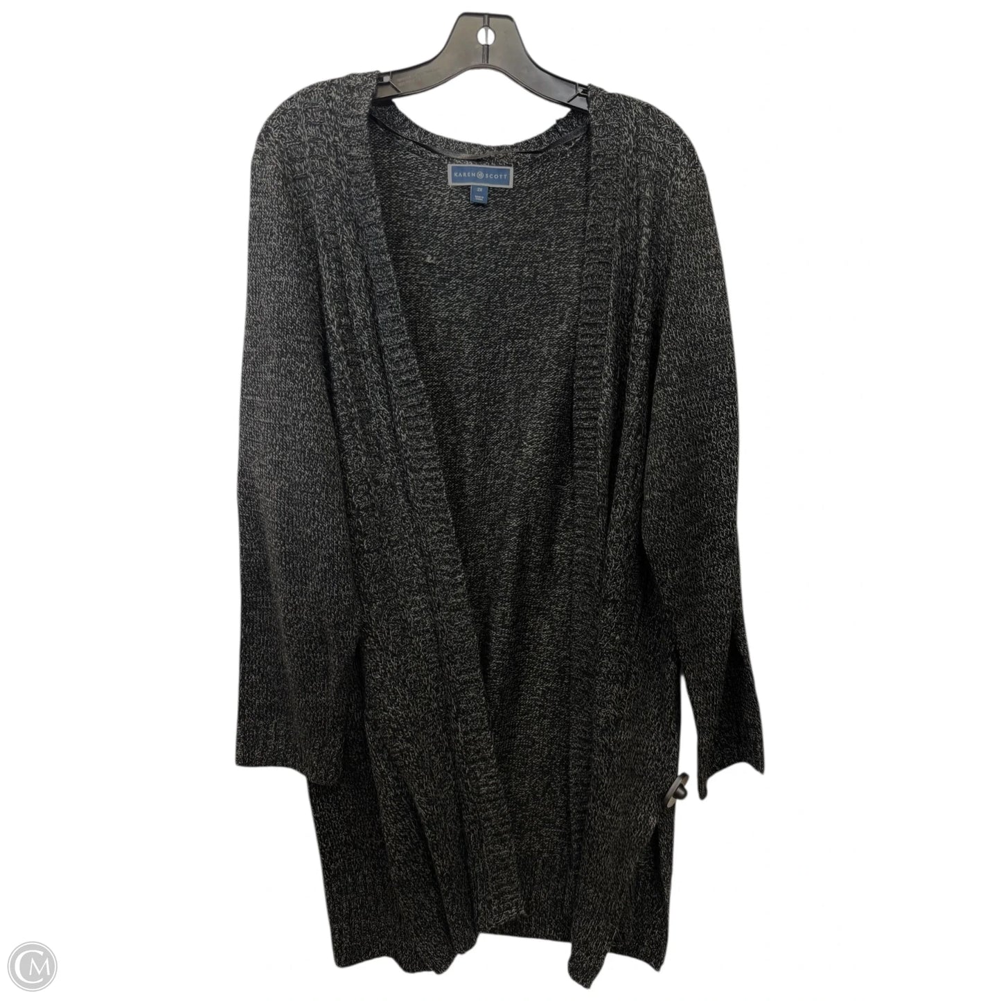Sweater Cardigan By Karen Scott In Black & Green, Size: 2x
