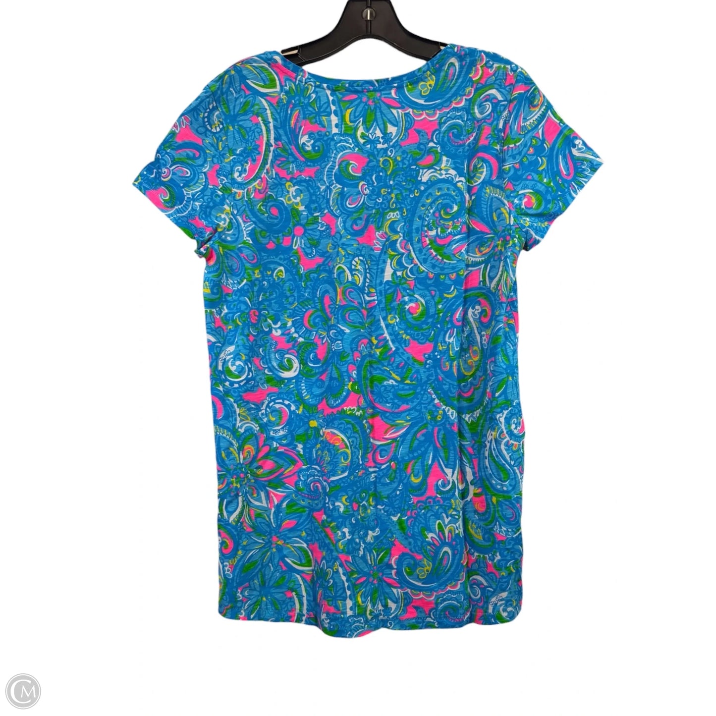 Top Short Sleeve Designer By Lilly Pulitzer In Blue & Pink, Size: L