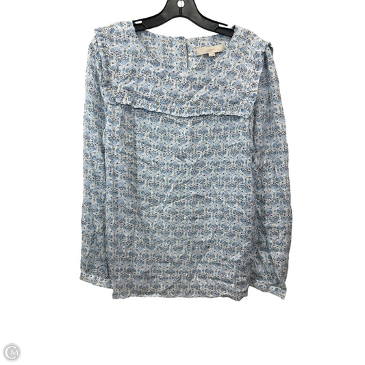 Top Long Sleeve By Loft In Blue & White, Size: L