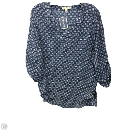 Tunic 3/4 Sleeve By Chaus In Blue & White, Size: L