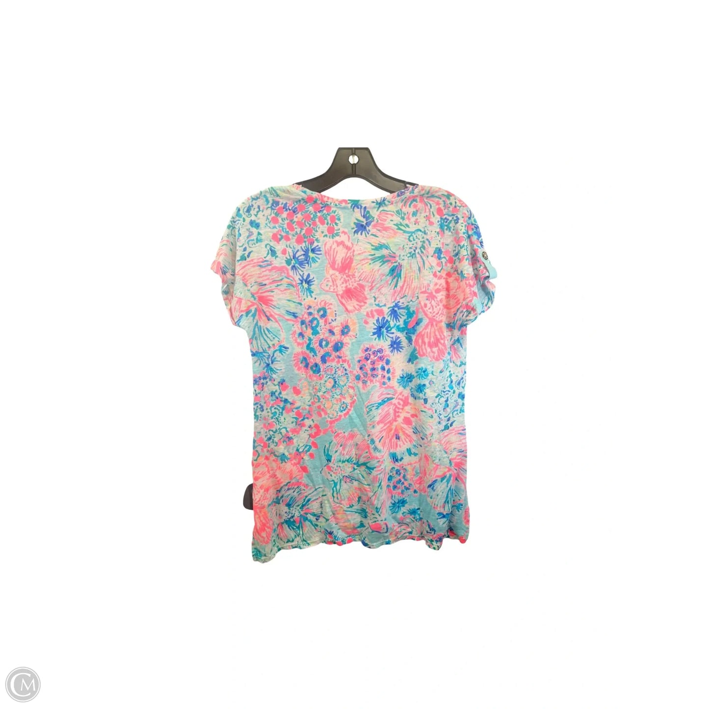 Top Short Sleeve Designer By Lilly Pulitzer In Blue & Pink, Size: S