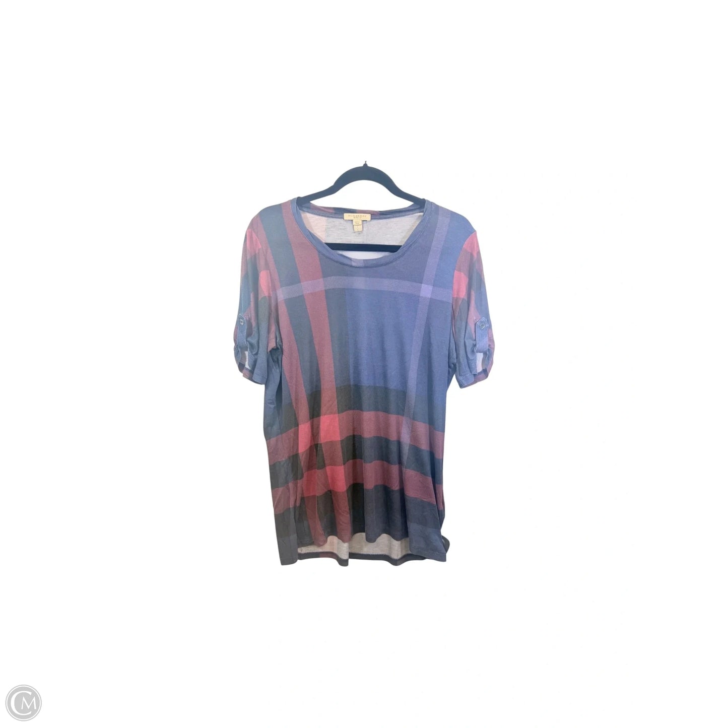 Top Short Sleeve Luxury Designer By Burberry In Blue & Red, Size: L