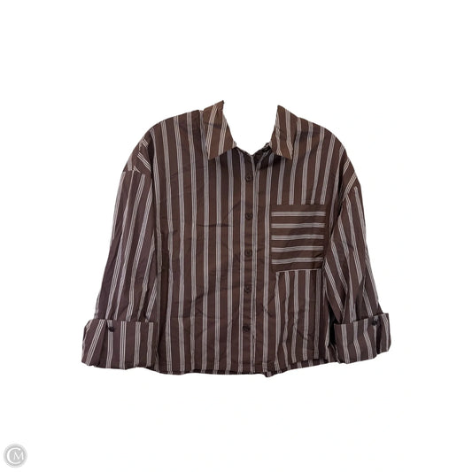 Top Long Sleeve By Evereve In Brown & Grey, Size: Xs