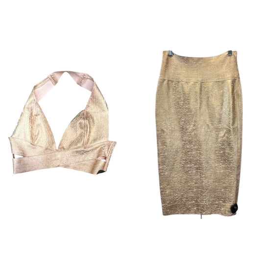 Skirt Set 2pc By Clothes Mentor In Gold, Size: L