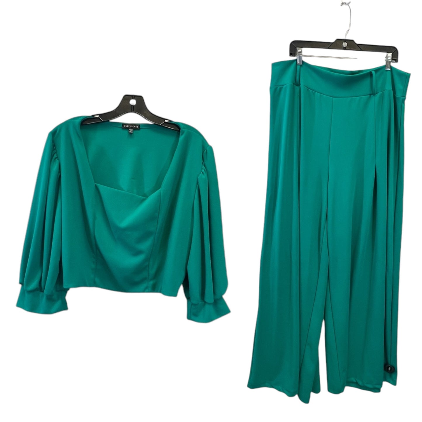 Pants Suit 2pc By Curvy Sense In Green, Size: 3x