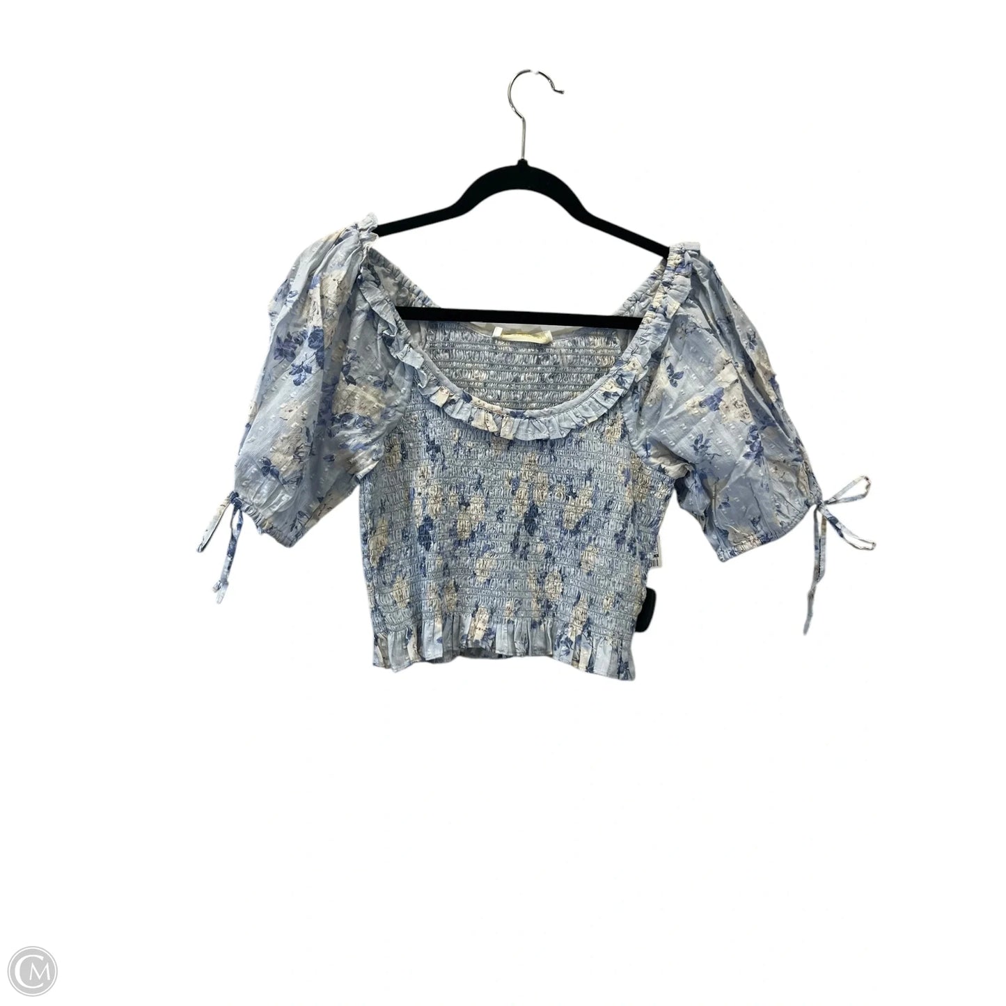 Top Short Sleeve Designer By Loveshack Fancy In Blue & White, Size: M