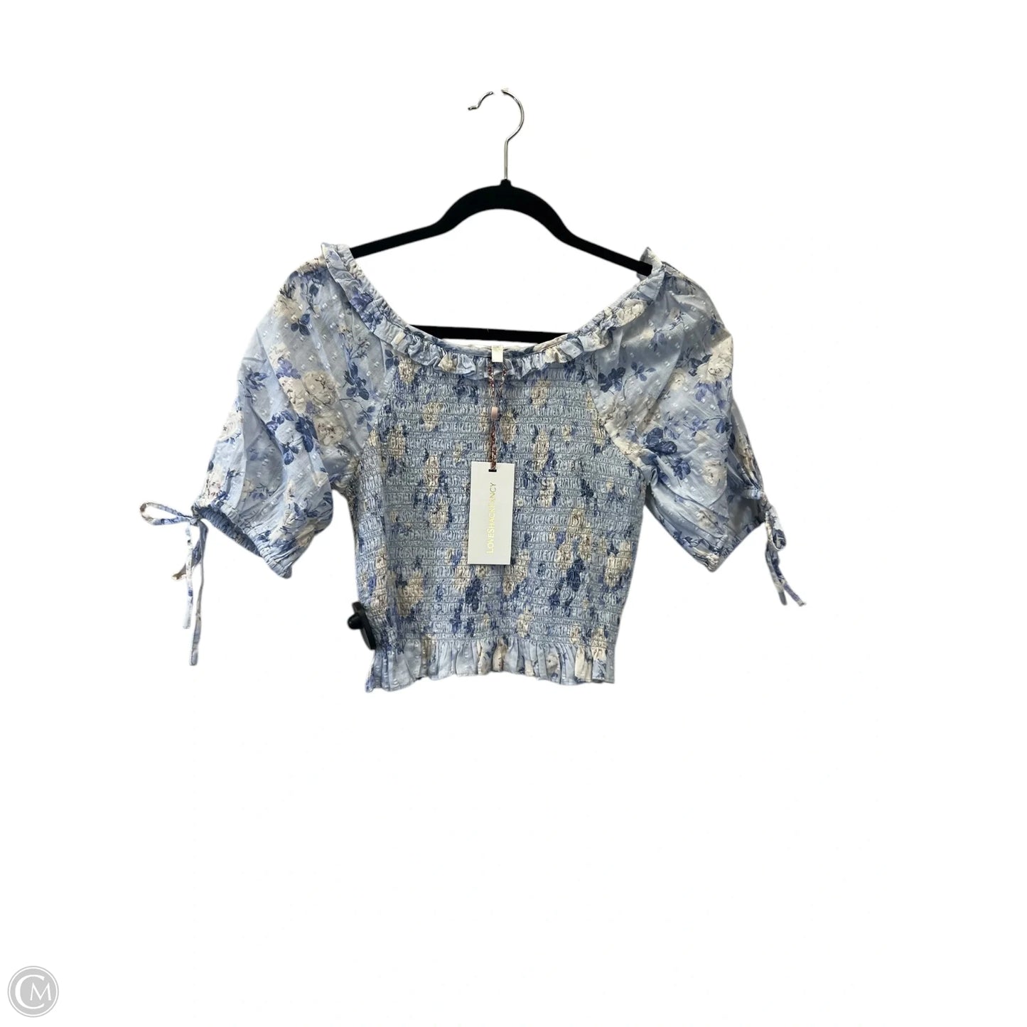 Top Short Sleeve Designer By Loveshack Fancy In Blue & White, Size: M