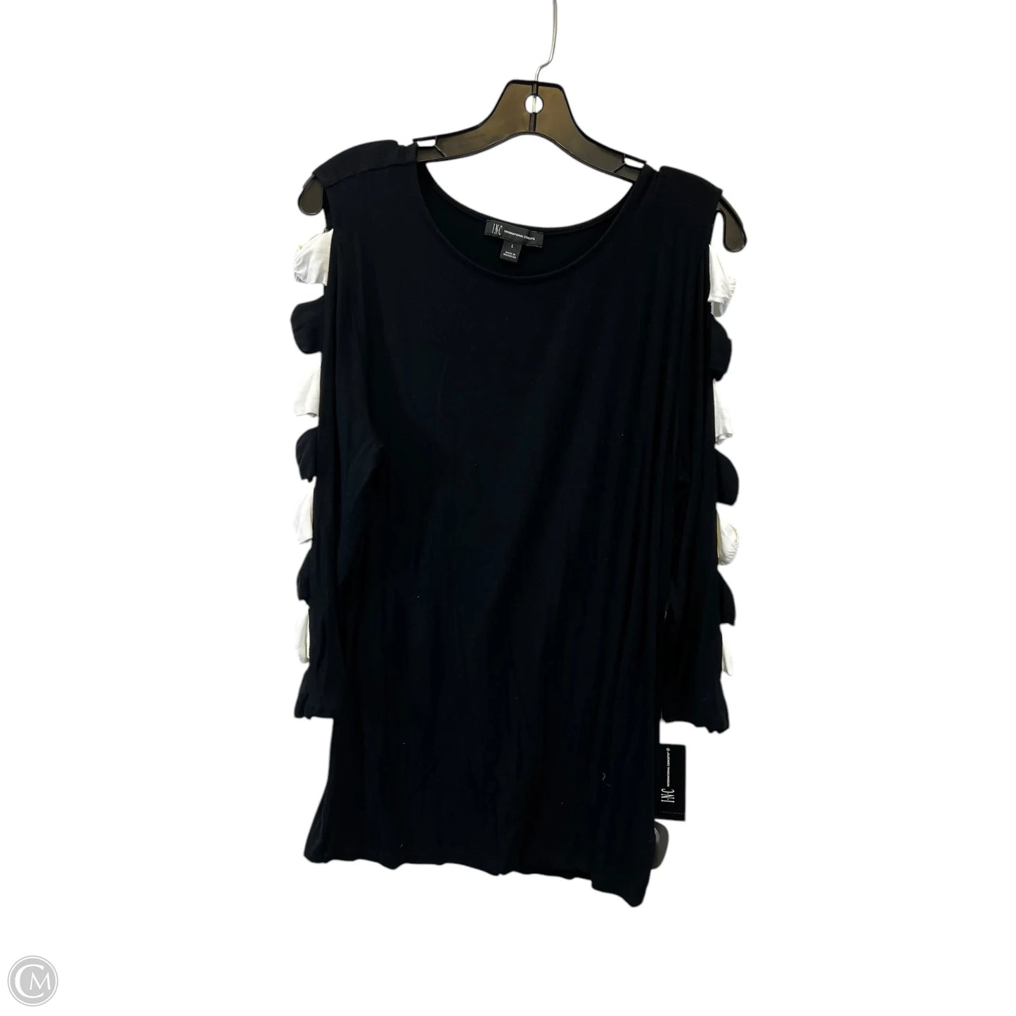 Top Long Sleeve By Inc In Black & Cream, Size: L