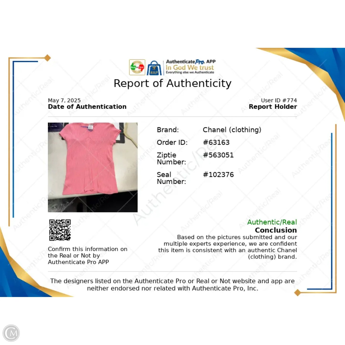 Top Short Sleeve Luxury Designer By Chanel In Pink, Size: S