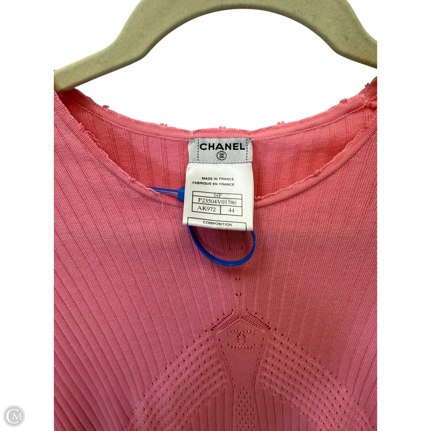 Top Short Sleeve Luxury Designer By Chanel In Pink, Size: S