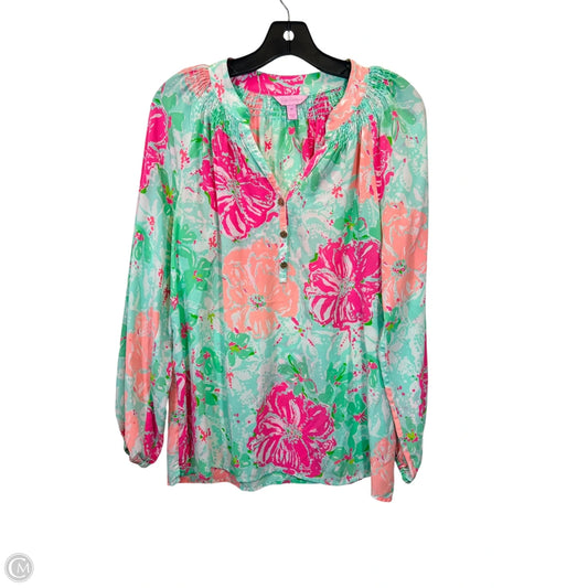 Top Long Sleeve By Lilly Pulitzer In Green & Pink, Size: M