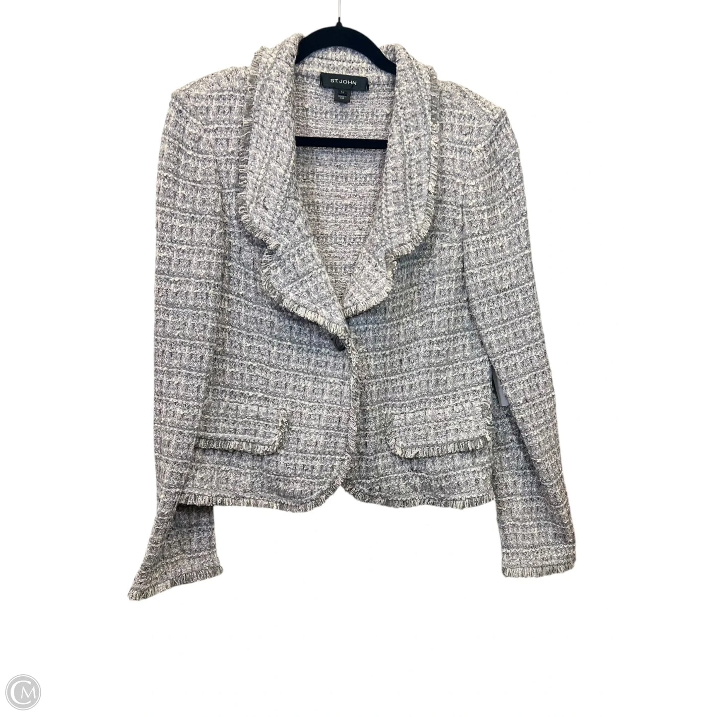 Blazer Designer By St John Collection In Grey & Pink, Size: 14