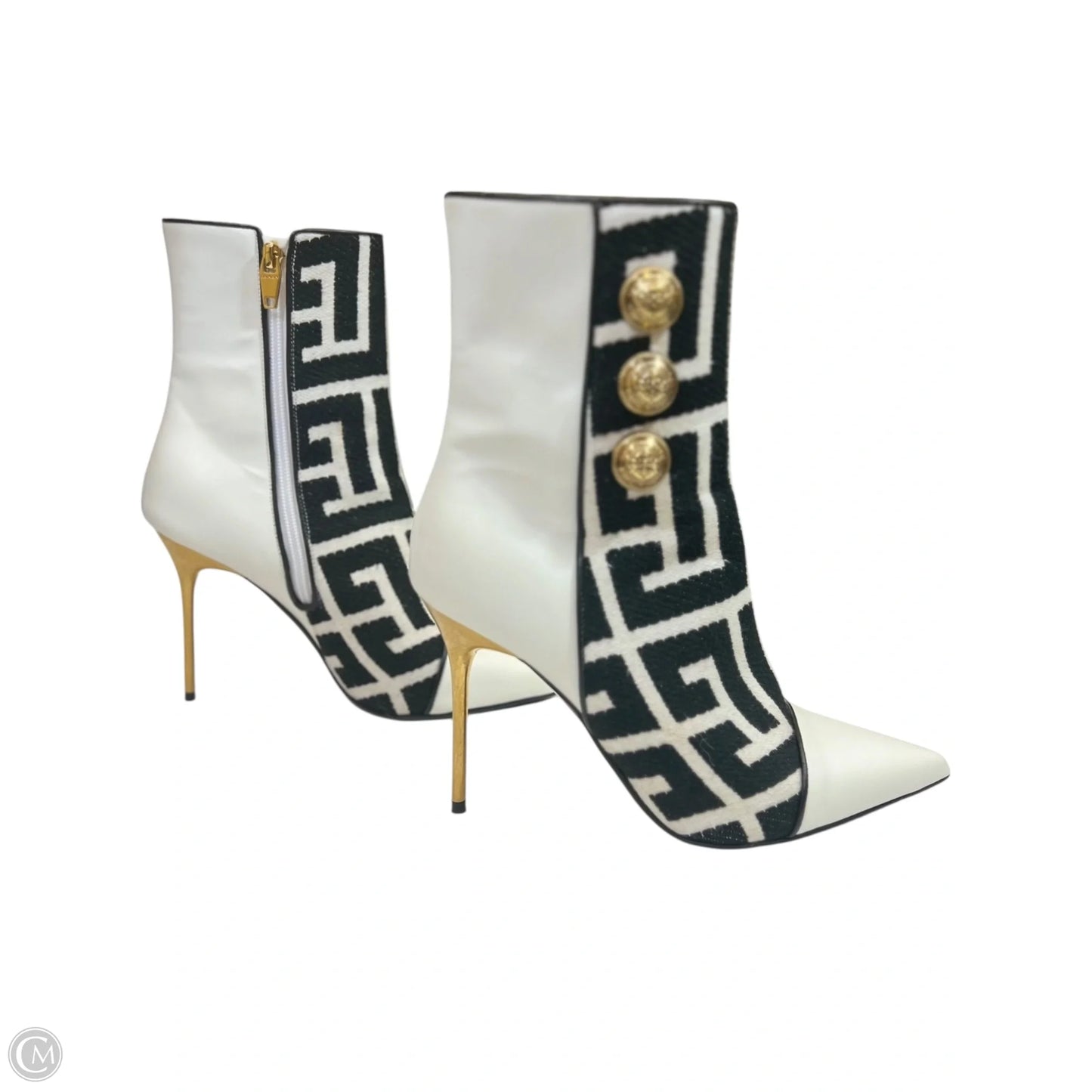 Boots Luxury Designer By Balmain In Black & White, Size: 7