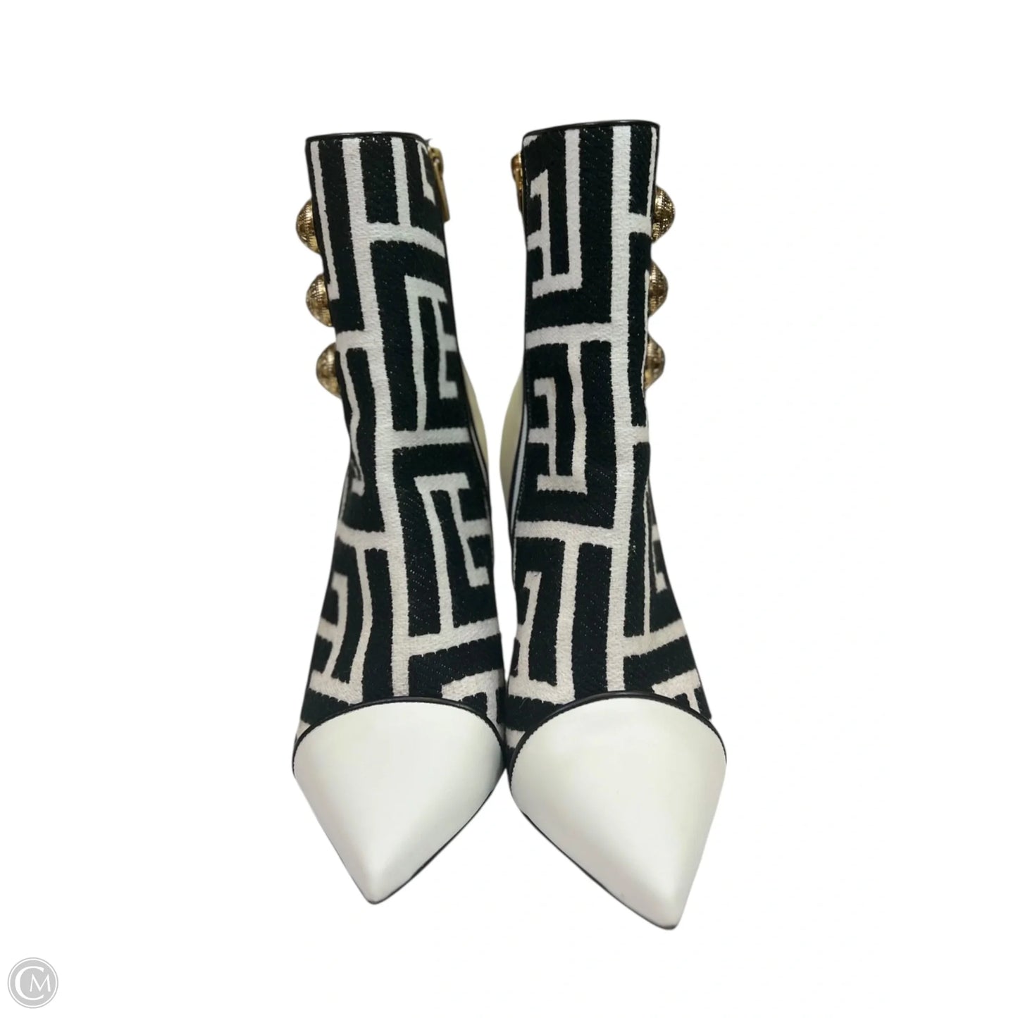 Boots Luxury Designer By Balmain In Black & White, Size: 7