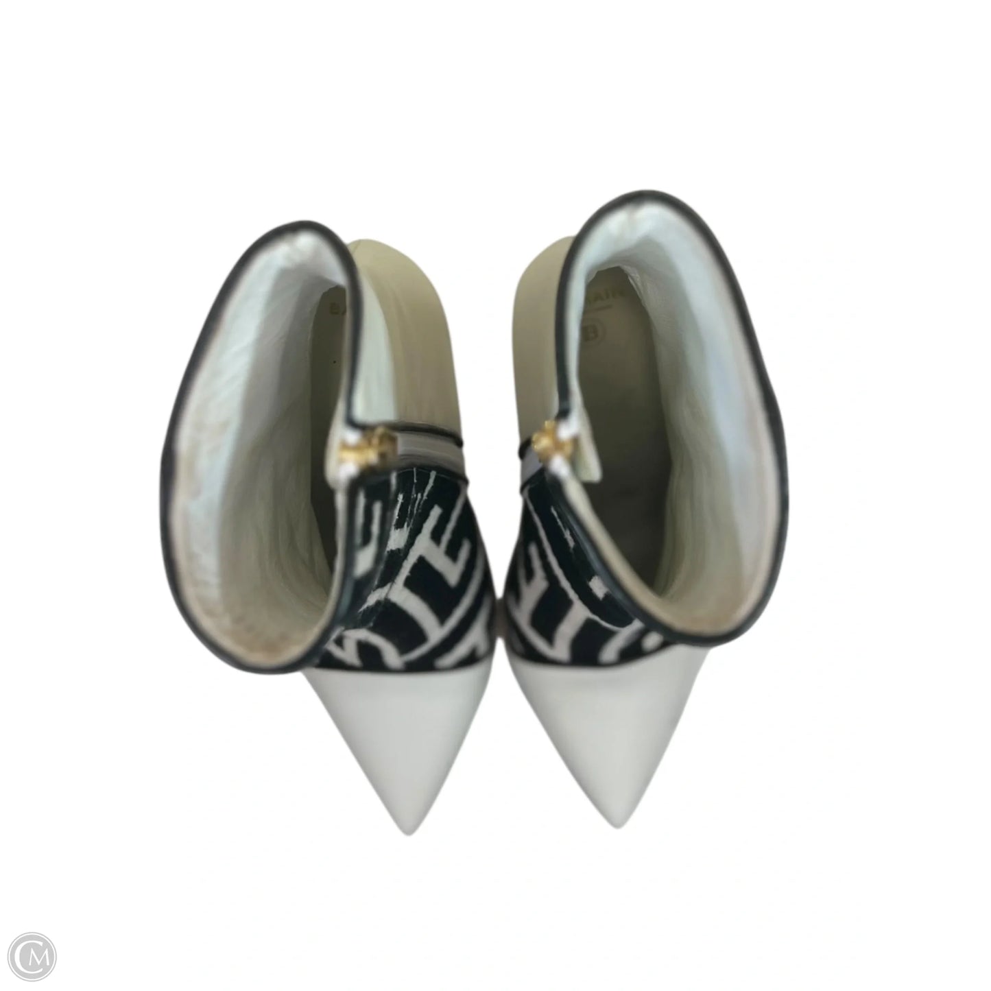 Boots Luxury Designer By Balmain In Black & White, Size: 7