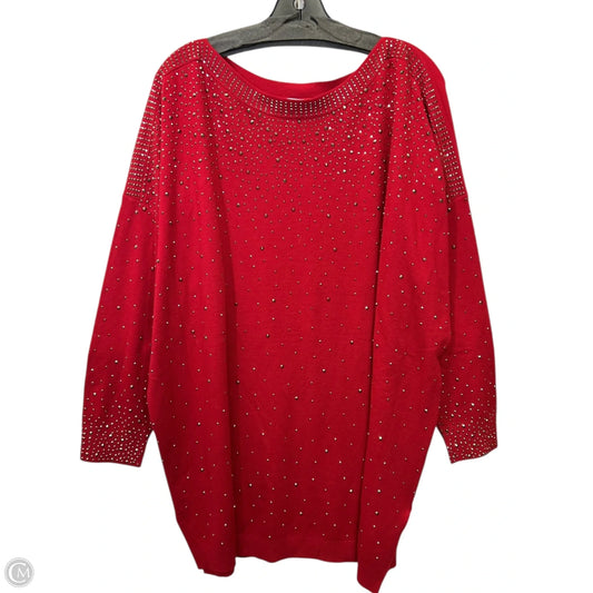 Sweater By Vila Milano In Red & Silver, Size: 1x