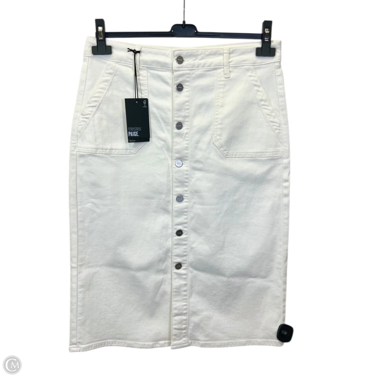 Skirt Designer By Paige In White Denim, Size: 8