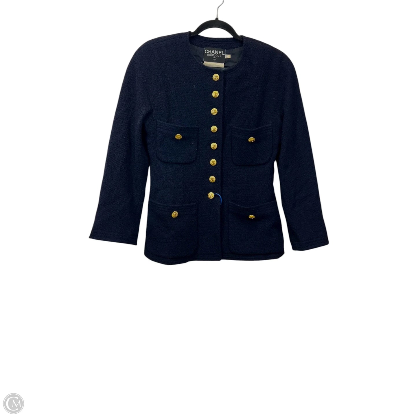 Blazer Luxury Designer By Chanel In Navy, Size: S