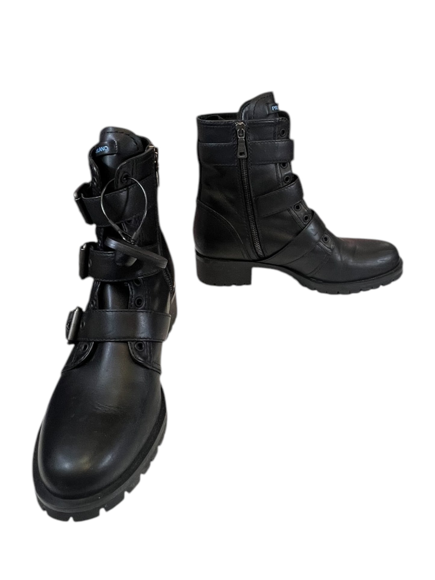 Boots Luxury Designer By Prada In Black, Size: 9.5