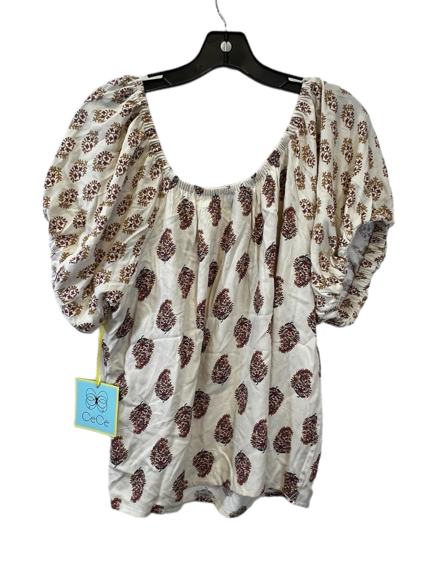 Cream Top Short Sleeve Designer Cece, Size Xl