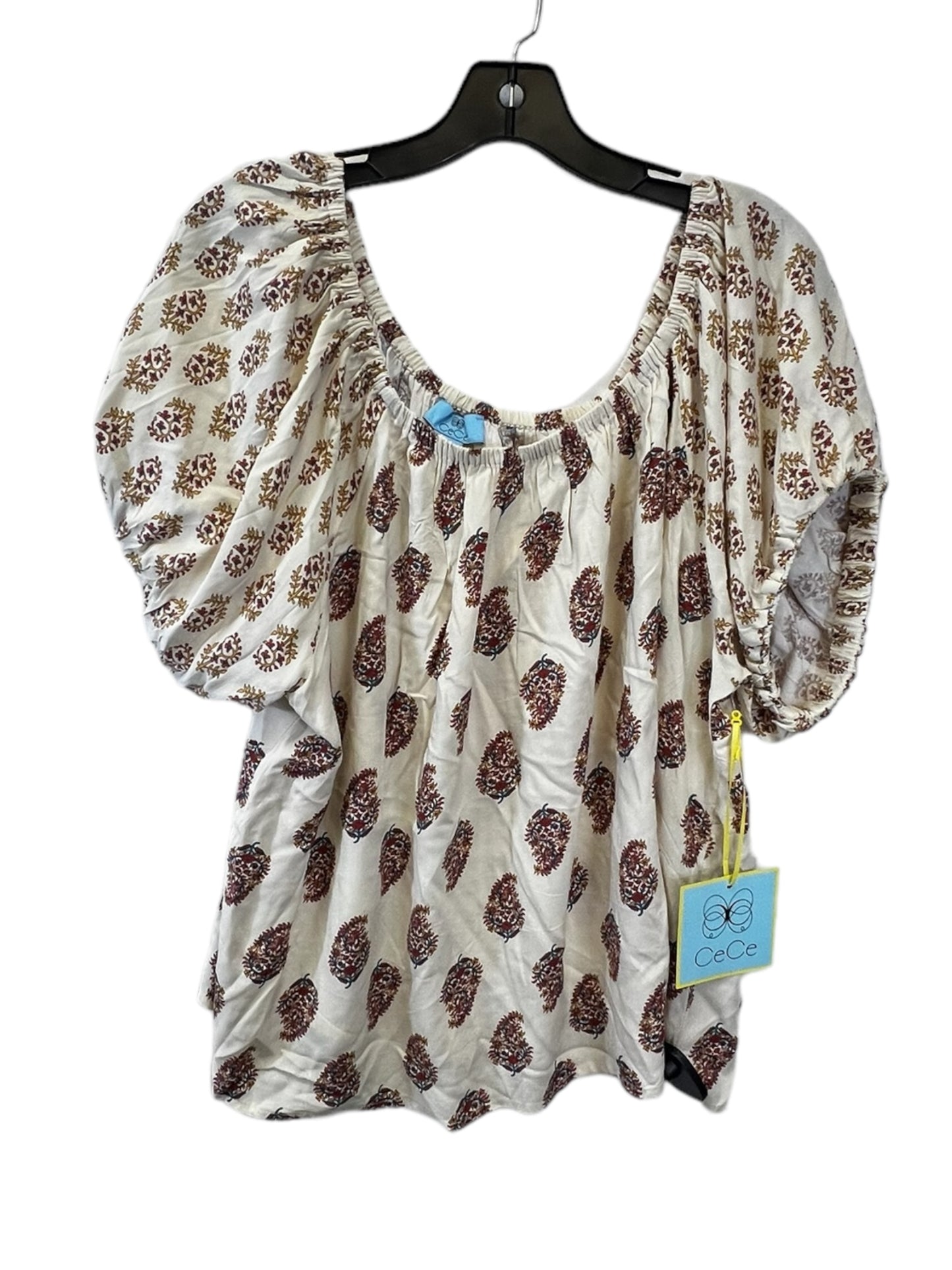 Cream Top Short Sleeve Designer Cece, Size Xl