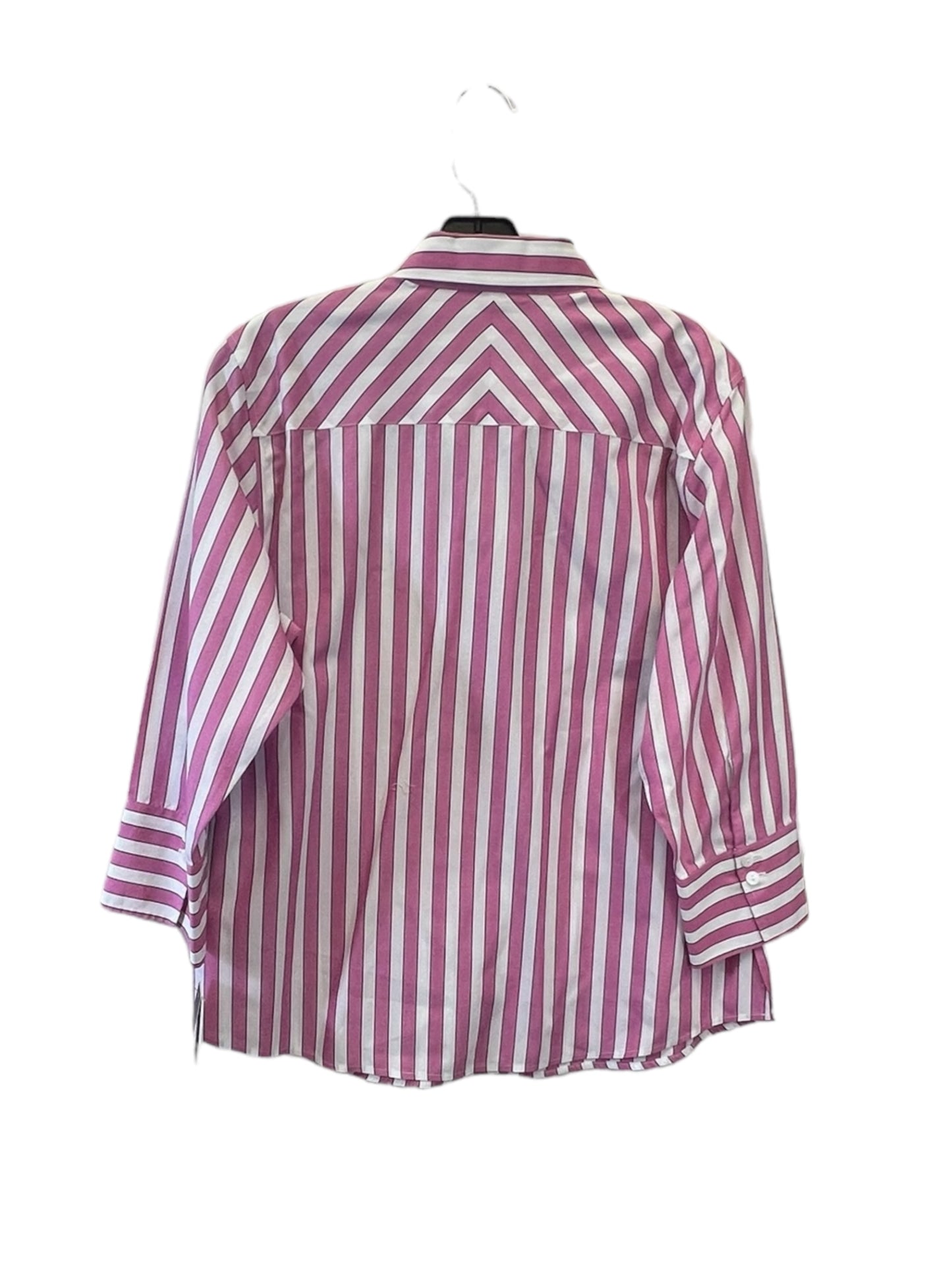 Top Long Sleeve By Foxcroft In Pink & White, Size: M