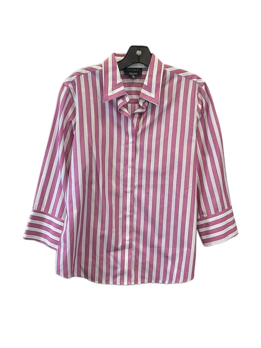 Top Long Sleeve By Foxcroft In Pink & White, Size: M