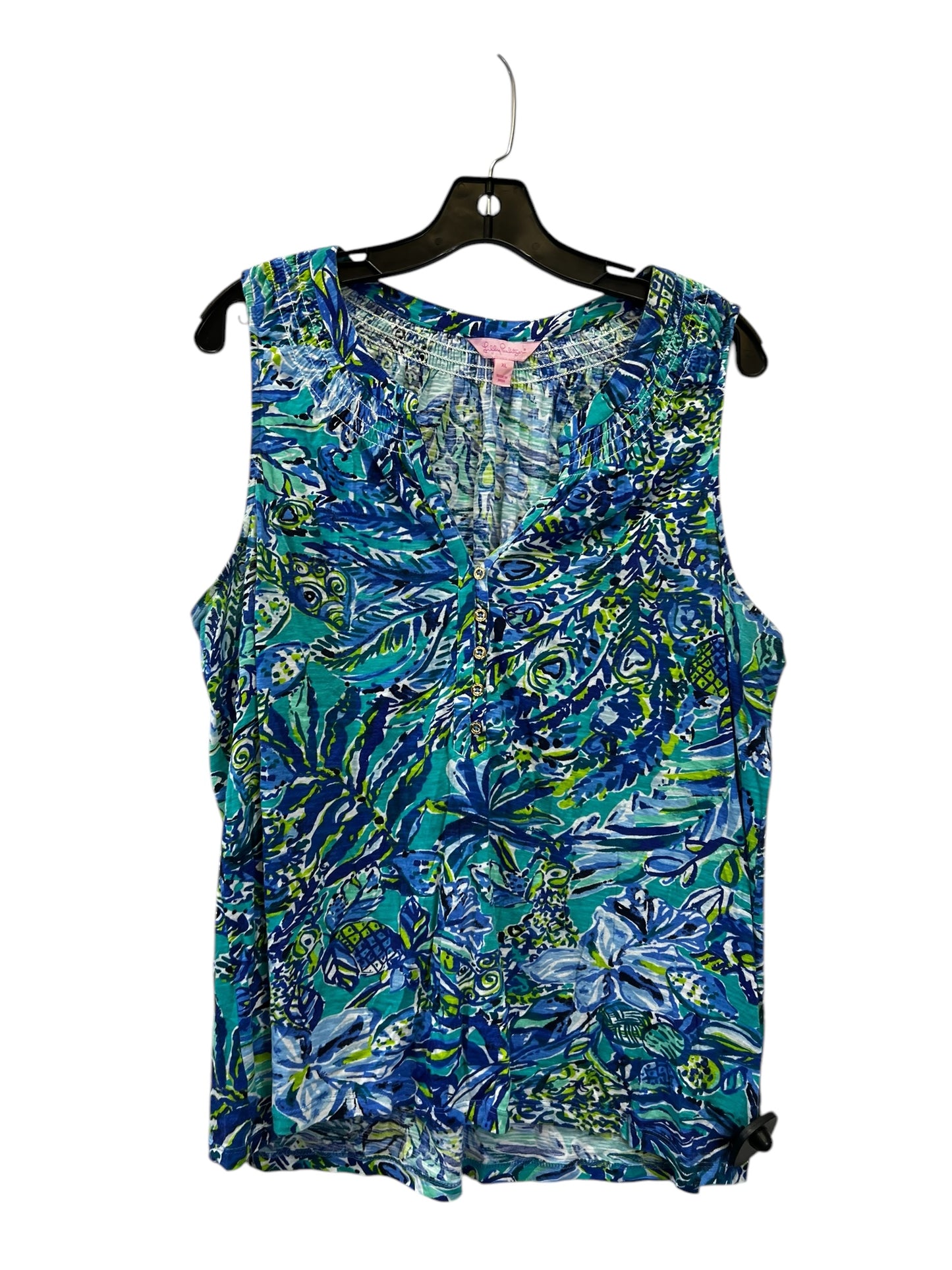 Top Sleeveless By Lilly Pulitzer In Blue & Green, Size: Xl