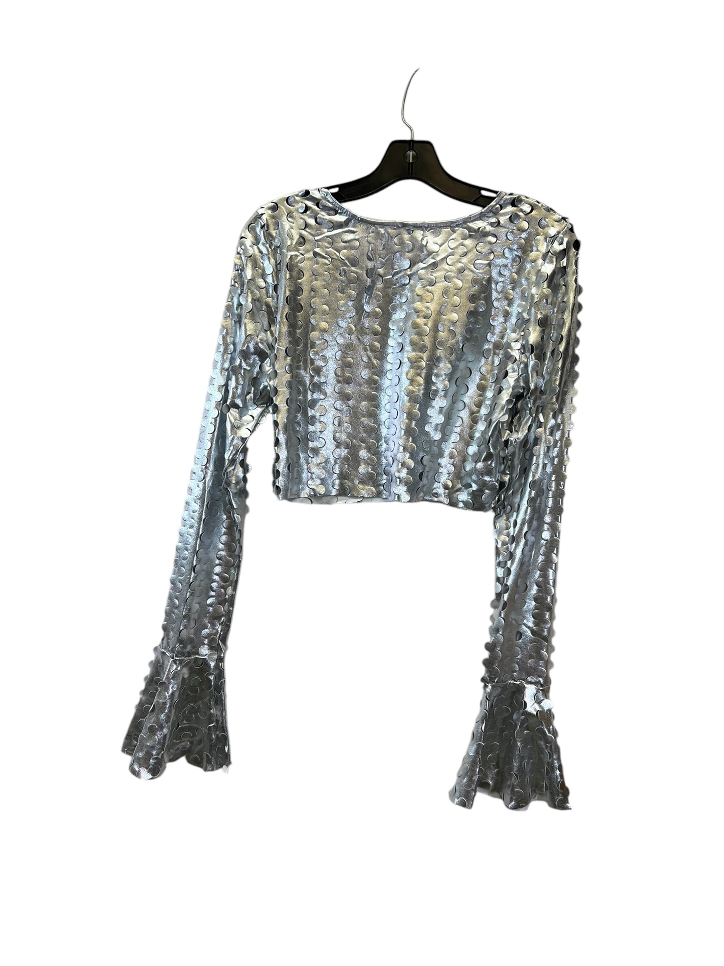 Top Long Sleeve By Hot And Delicious  In Silver, Size: L