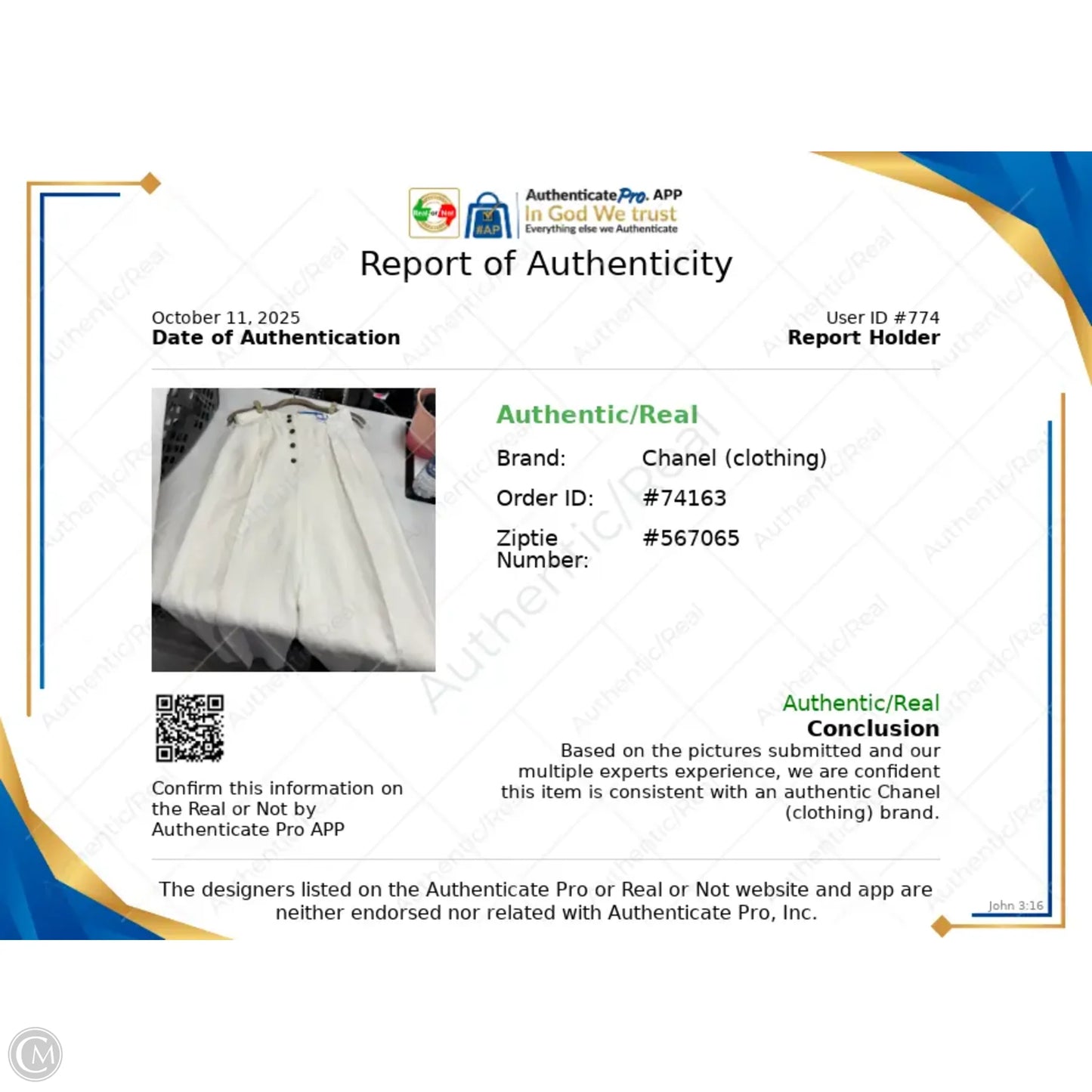 Pants Suit 2pc By Chanel In Black & White