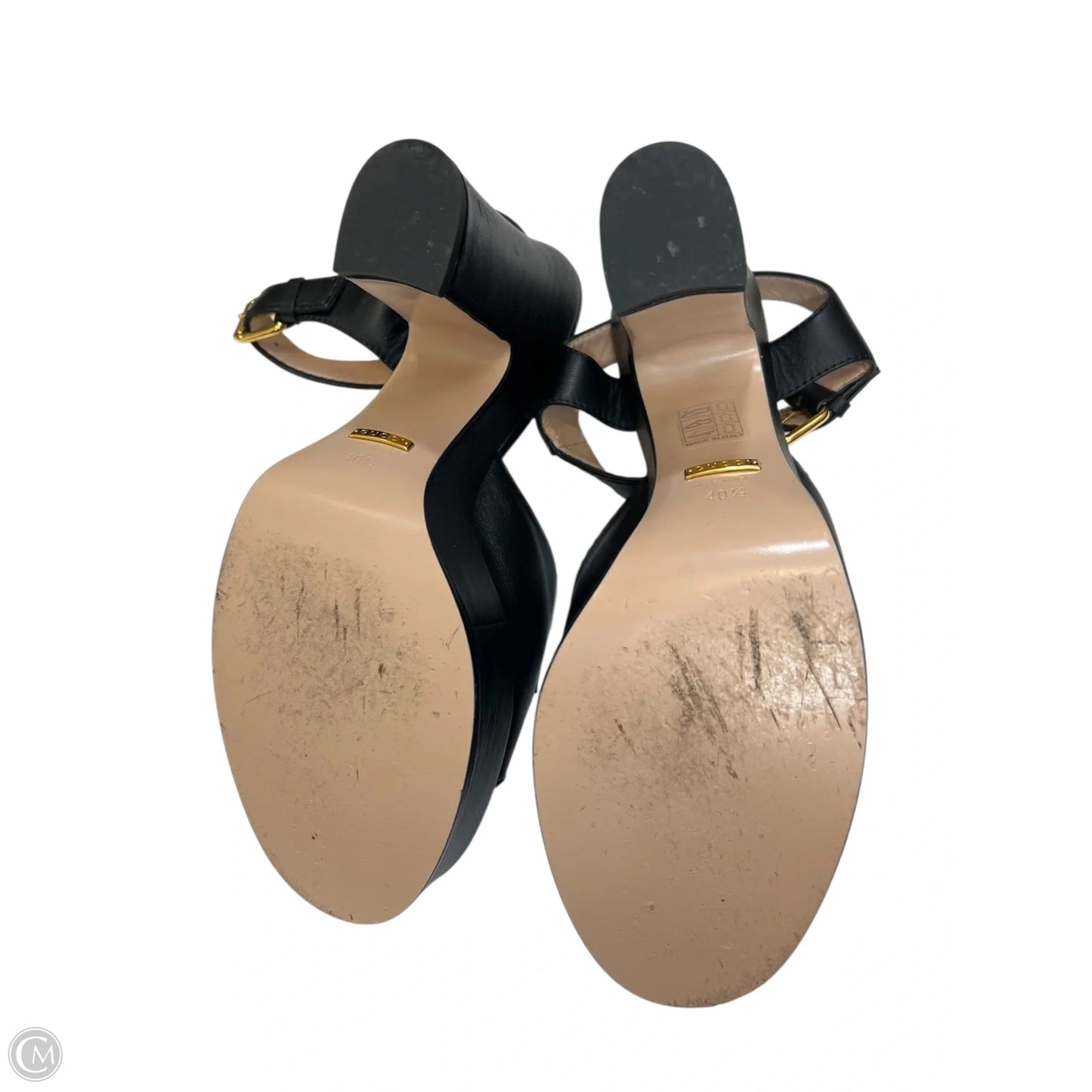 Sandals Luxury Designer By Gucci In Black & Gold, Size: 10.5