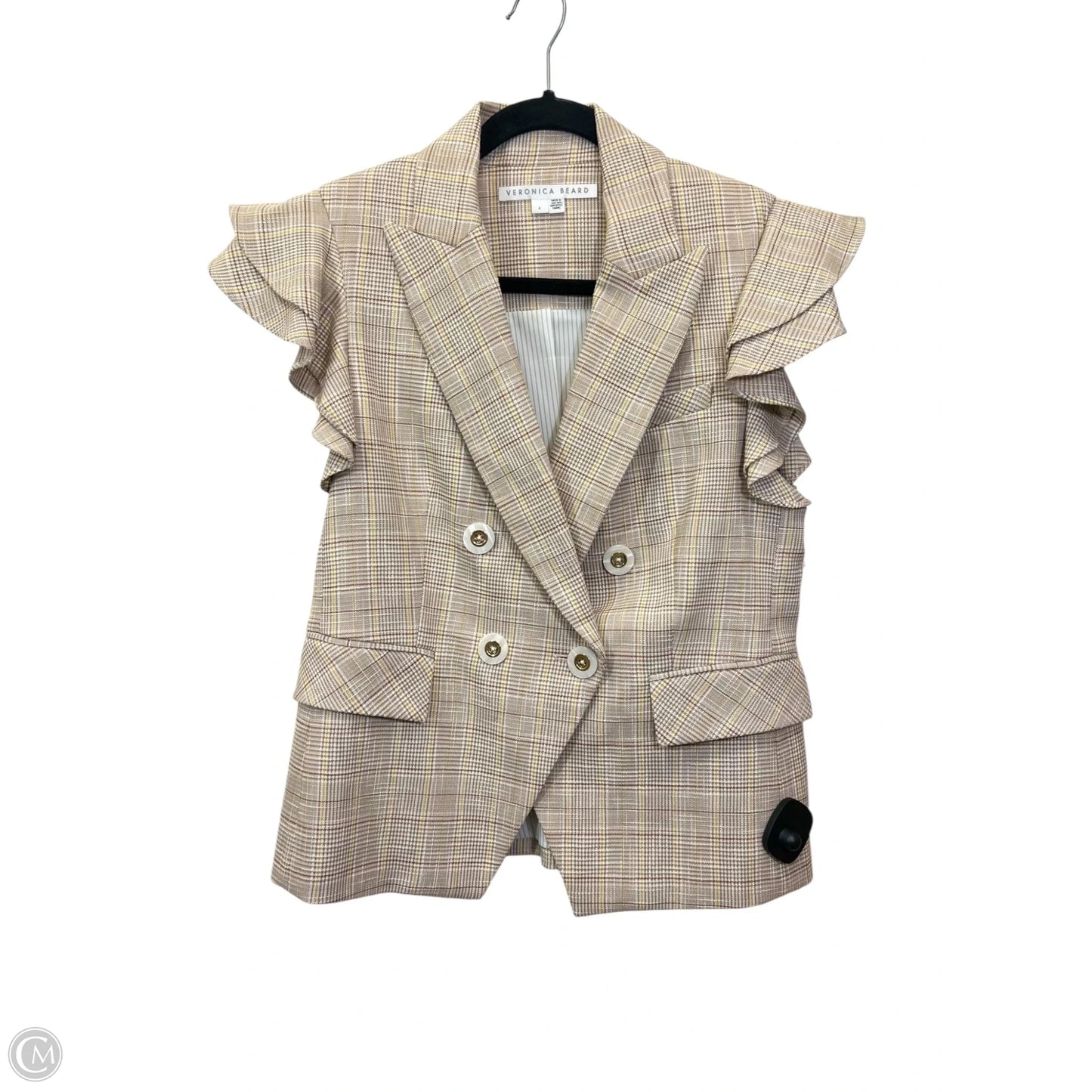 Blazer Designer By Veronica Beard In Tan & Yellow, Size: S