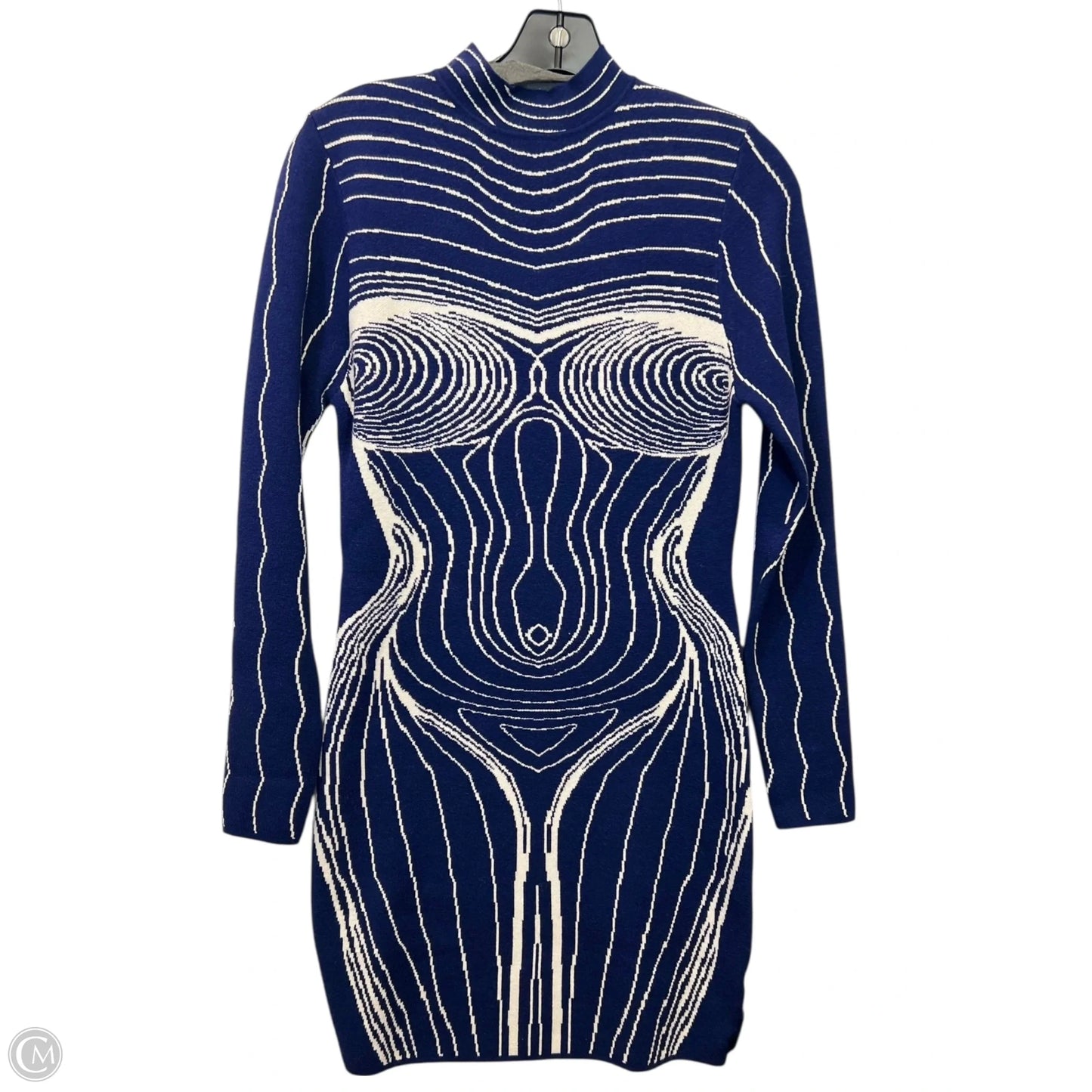 Dress Sweater By Fashion Nova In Blue & Cream, Size: L