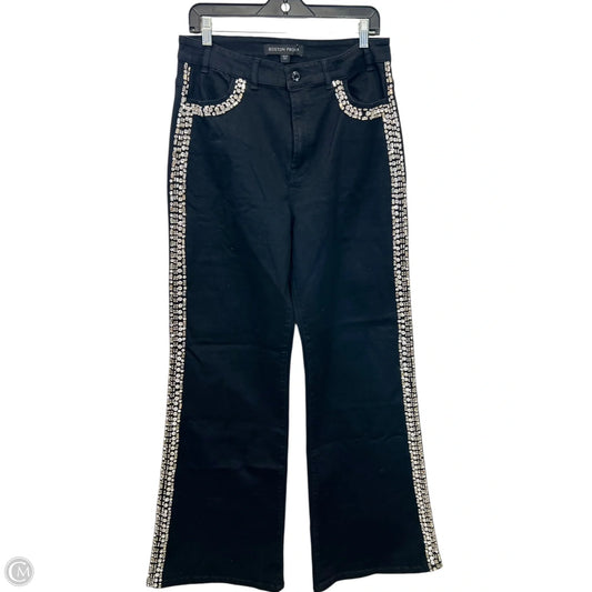 Jeans Straight By Boston Proper In Black Denim, Size: 14