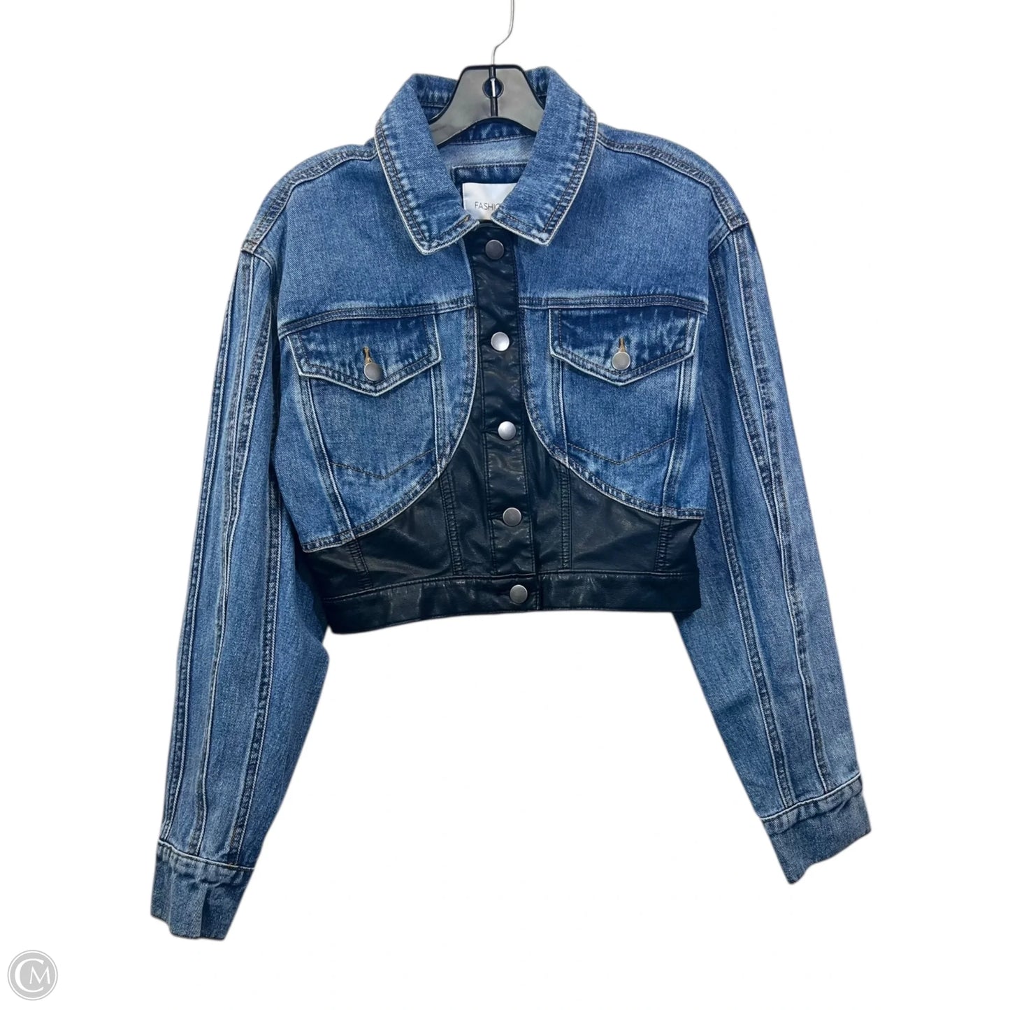 Jacket Denim By Fashion Nova In Black & Blue, Size: S