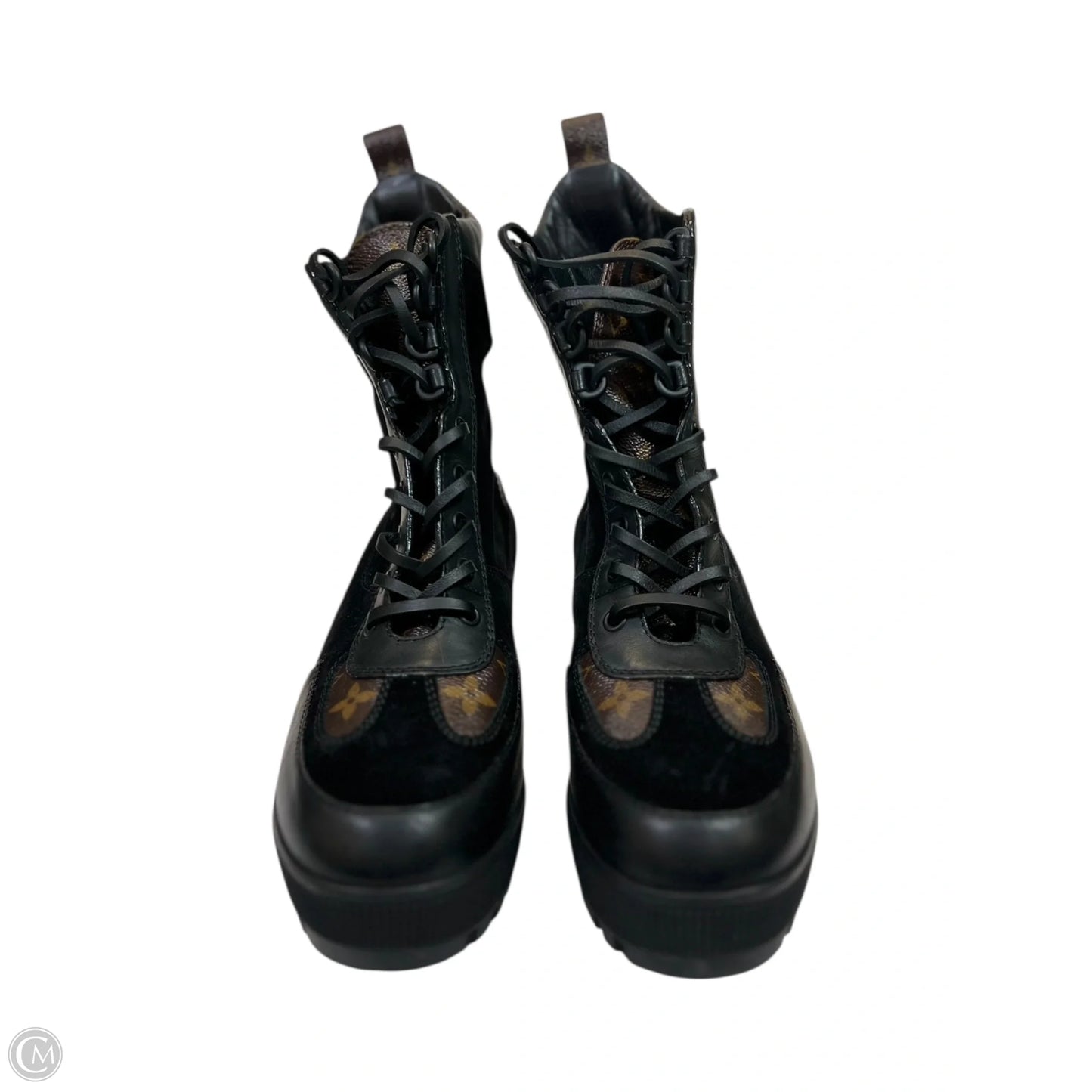 Boots Luxury Designer By Louis Vuitton In Black & Brown, Size: 8