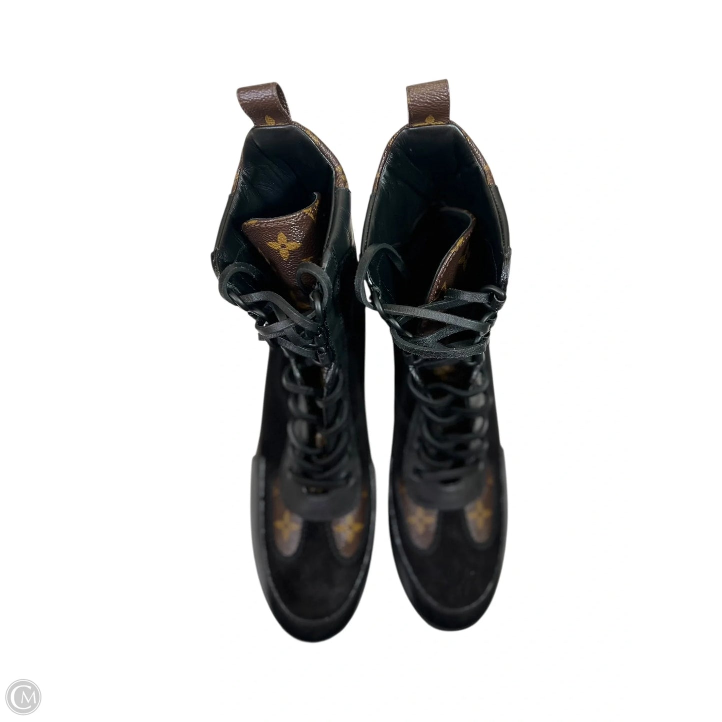 Boots Luxury Designer By Louis Vuitton In Black & Brown, Size: 8